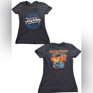 Harley Davidson Black Widow Florida Mermaid Graphic Moto Biker Grunge Tee Shirt